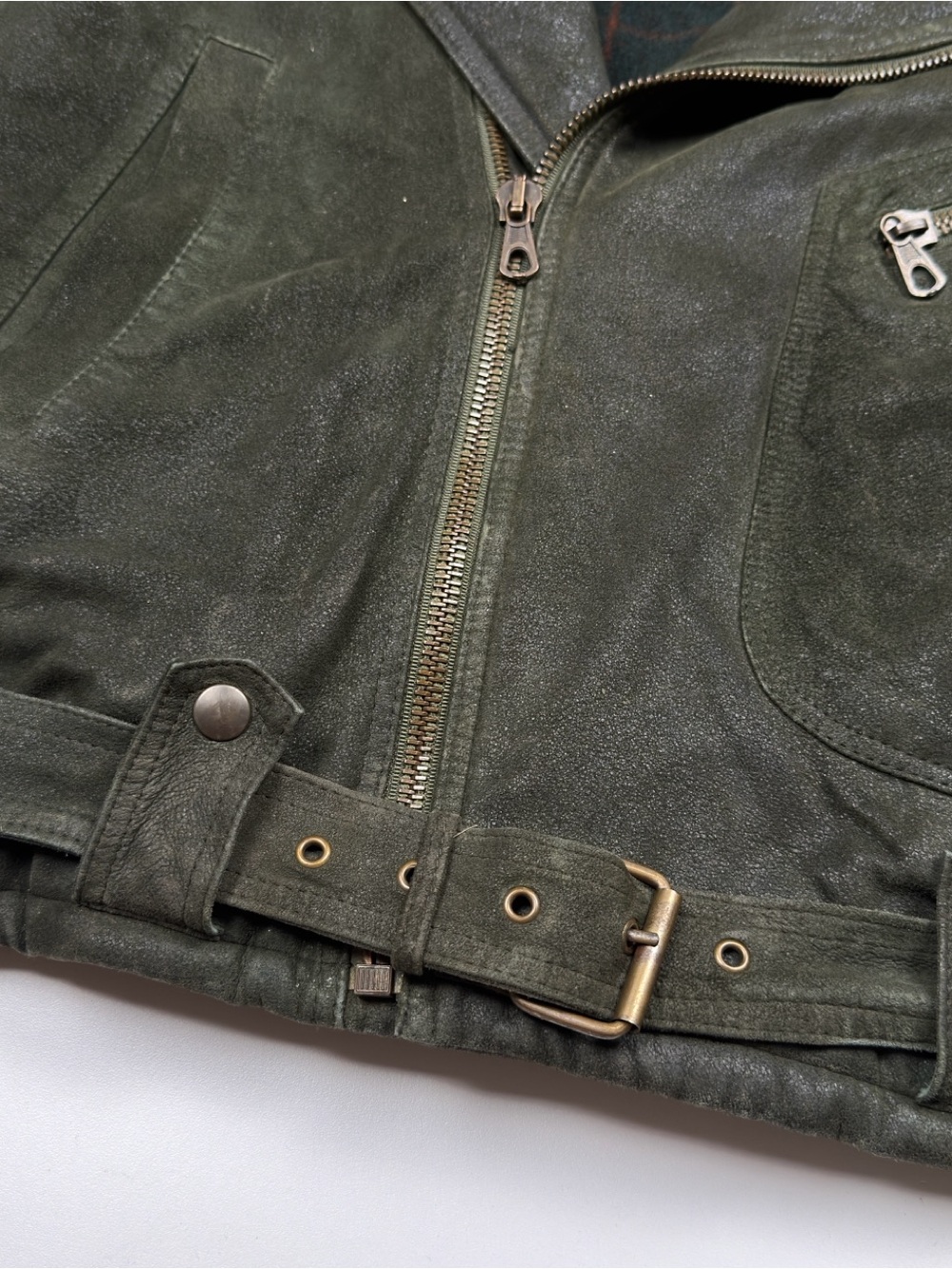 Vintage Giorgio Armani Suede Moto Leather Full Zip Bomber Jacket Mens 38 Medium - Picture 5 of 15